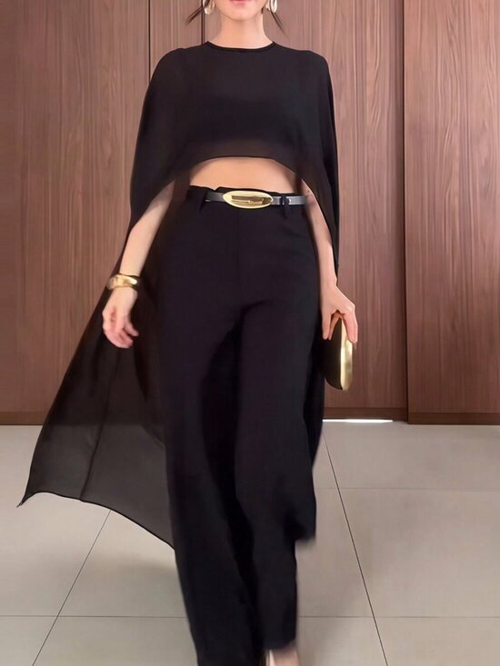 MODA ME COUTURE Tops - Black Chic Women's Chiffon Round Neck Sleeveless High-Low Vest Top
